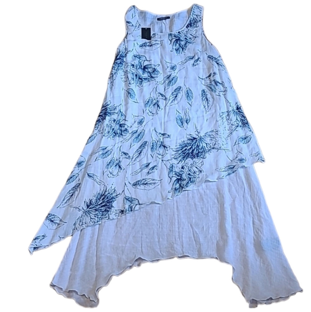 NWT Floral Lagenlook Maxi Dress Suzy Shier flowy gauzy crinkle Modest White